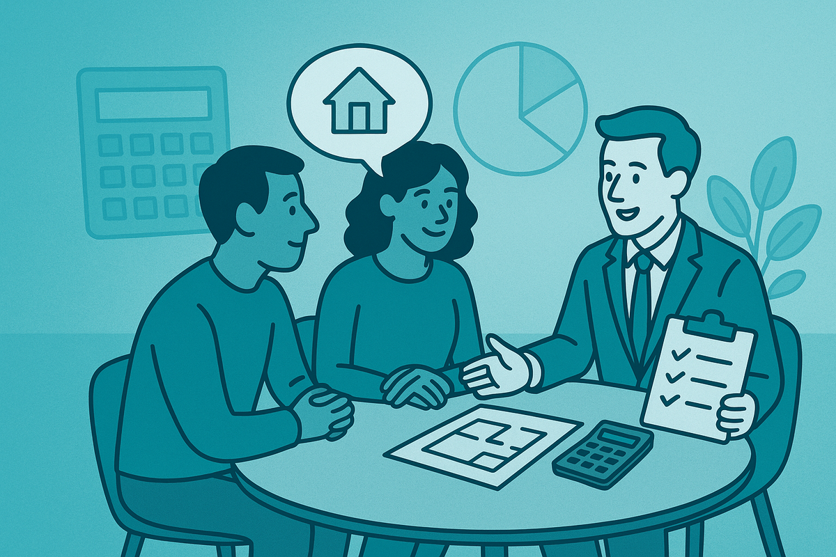 Beratung zur Baufinanzierung – Gespräch am Tisch mit Unterlagen und Tablet